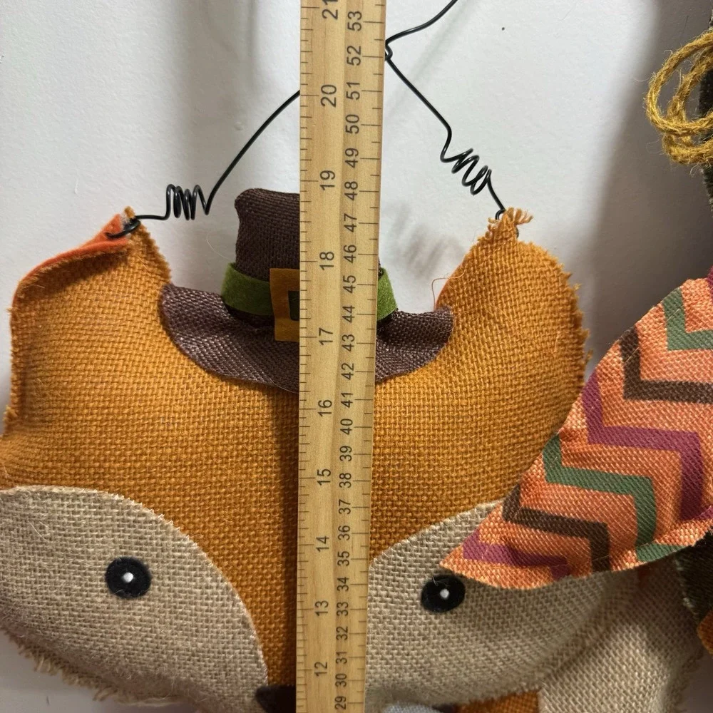 Fall Owl Fox Burlap Hanging Decor Thanksgiving Harvest Autumn Plush Set Of 3 24